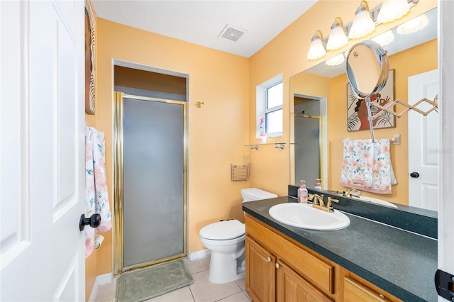63 Walnut Crse, Ocala, FL 34480 - full bathroom featuring vanity, a shower stall, toilet, baseboards, and tile patterned flooring