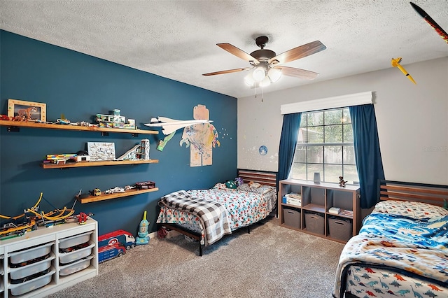 986 SE 57th Ave, Ocala, FL 34480 - bedroom featuring carpet, a textured ceiling, and a ceiling fan