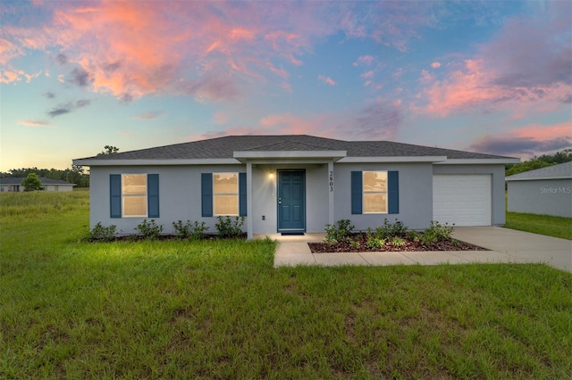 37 Teak Run, Ocala, FL 34472 - single story home with a garage, concrete driveway, a yard, and stucco siding