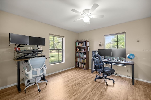 6497 W Anthony Rd, Ocala, FL 34479 - office area featuring wood finished floors, ceiling fan, and baseboards