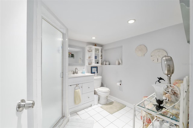 12335 SE 130th Ct, Ocklawaha, FL 32179 - full bath featuring vanity, a shower stall, tile patterned flooring, toilet, and recessed lighting
