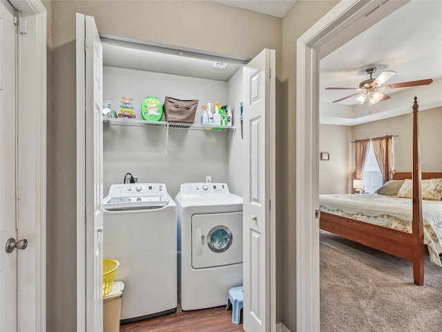 11 Pecan Course Loop, Ocala, FL 34472 - washroom featuring independent washer and dryer, a ceiling fan, and carpet flooring
