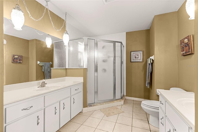 5445 NE Anthony Rd, Ocala, FL 34475 - bathroom with vanity, toilet, a shower stall, and tile patterned floors