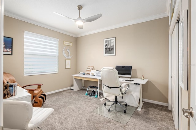 8878 SW 103rd Cir, Ocala, FL 34481 - carpeted office with ornamental molding, baseboards, and ceiling fan