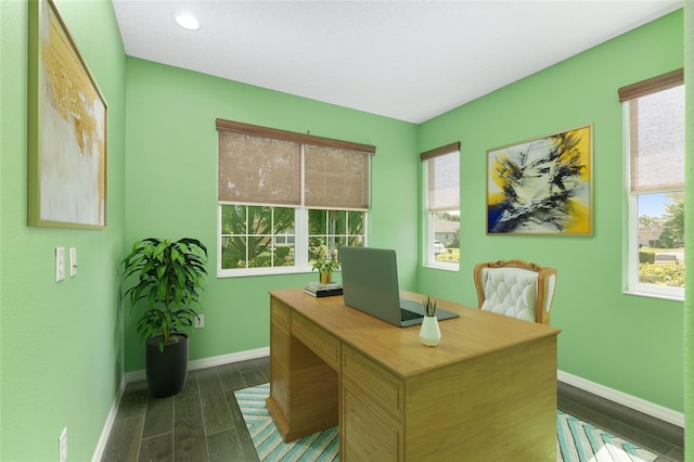 9805 SW 95th Loop, Ocala, FL 34481 - office area with baseboards, dark wood-style flooring, and recessed lighting