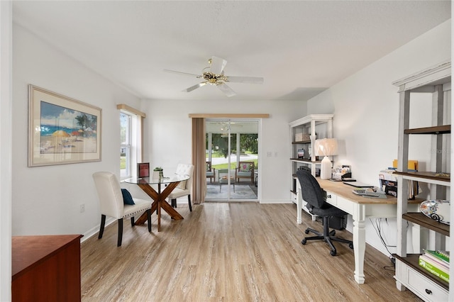 11051 SW 73rd Ct, Ocala, FL 34476 - office with light wood finished floors, a ceiling fan, and baseboards