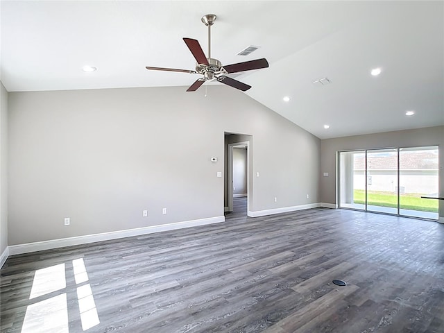 226 Locust Ln, Ocala, FL 34472 - unfurnished room with ceiling fan, dark wood-style flooring, vaulted ceiling, and recessed lighting