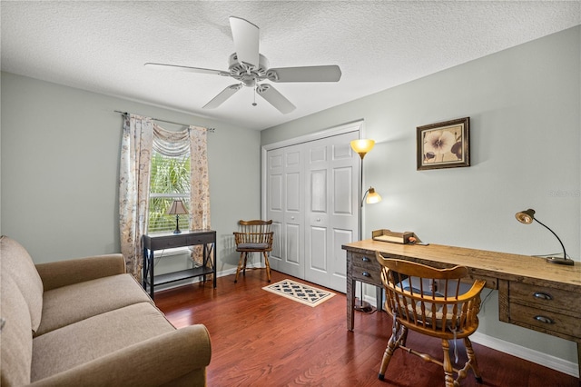 1204 Flamingo Pl, The Villages, FL 32162 - office featuring wood finished floors, a ceiling fan, a textured ceiling, and baseboards