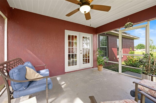 32 Dogwood Drive Loop, Ocala, FL 34472 - sunroom featuring french doors and a ceiling fan
