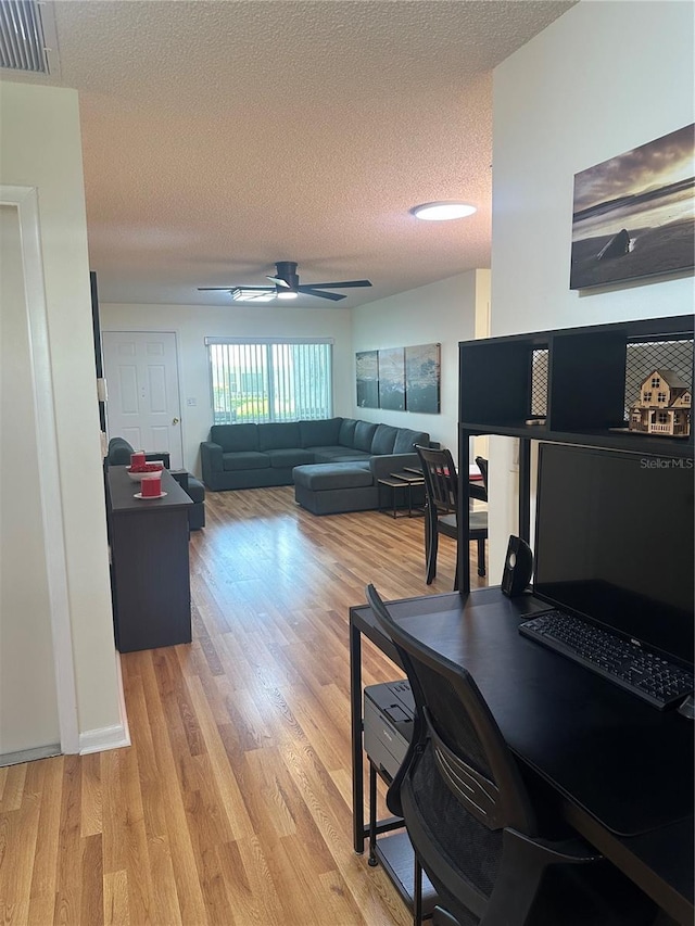 9255 SW 90th Ct Unit B, Ocala, FL 34481 - office space with light wood-style floors, a textured ceiling, and ceiling fan