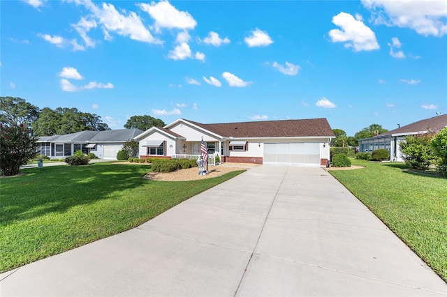 8554 SW 63rd Ct, Ocala, FL 34476 - ranch-style home featuring an attached garage, a front lawn, concrete driveway, and brick siding