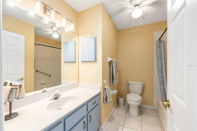 8554 SW 63rd Ct, Ocala, FL 34476 - full bathroom featuring ceiling fan, vanity, tile patterned floors, and shower / bath combination with curtain