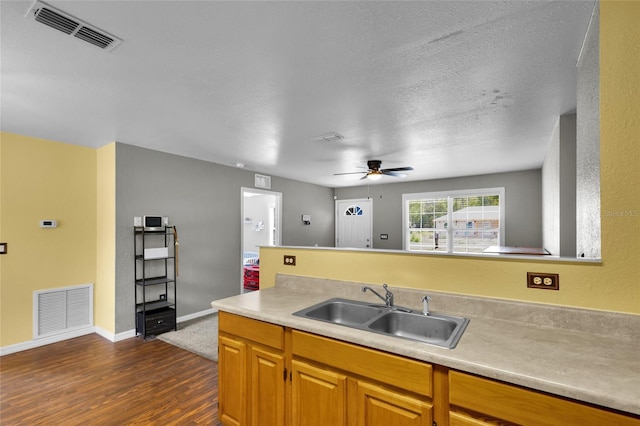 2263 Moines Ct, Dunnellon, FL 34431 - kitchen with a sink, dark wood finished floors, a ceiling fan, light countertops, and baseboards