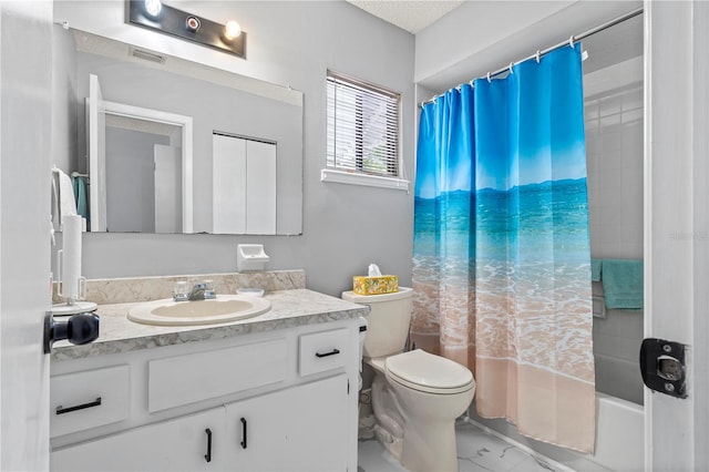 10210 SW 93rd Ave, Ocala, FL 34481 - bathroom with vanity, shower / bathtub combination with curtain, and marble finish floors