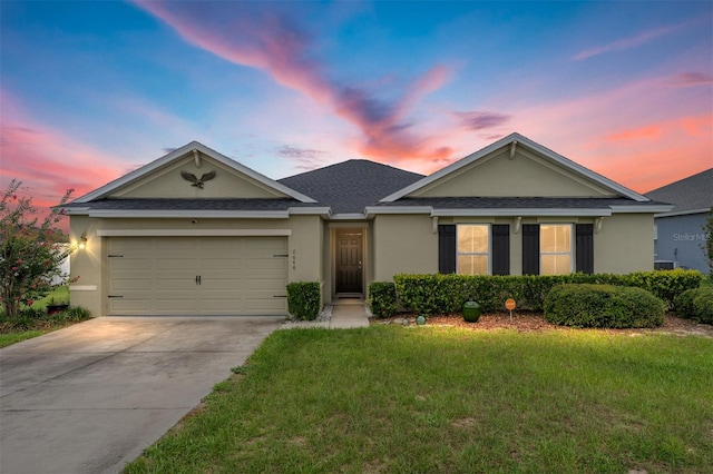 6646 SW 64th Ave, Ocala, FL 34476 - ranch-style home featuring stucco siding, concrete driveway, a yard, and a garage