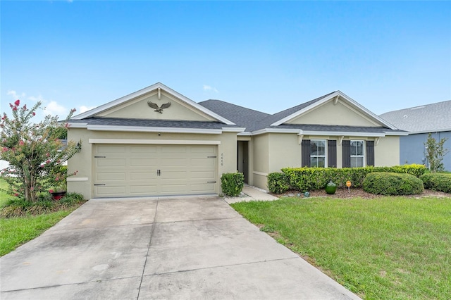 6646 SW 64th Ave, Ocala, FL 34476 - single story home with concrete driveway, stucco siding, a front yard, and an attached garage