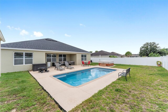 6646 SW 64th Ave, Ocala, FL 34476 - view of pool featuring a hot tub, a fenced backyard, a patio, and outdoor lounge area