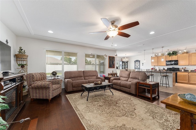 6646 SW 64th Ave, Ocala, FL 34476 - living area featuring a ceiling fan, dark wood finished floors, and recessed lighting