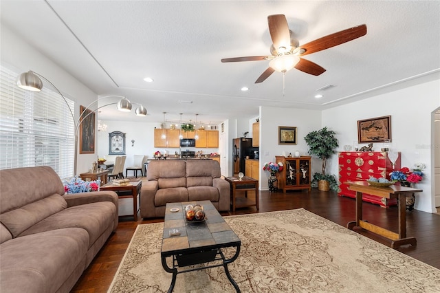 6646 SW 64th Ave, Ocala, FL 34476 - living area with a ceiling fan, dark wood-style flooring, and recessed lighting