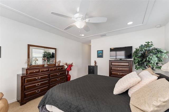 6646 SW 64th Ave, Ocala, FL 34476 - bedroom with light carpet, recessed lighting, ceiling fan, and attic access
