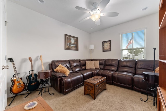 6646 SW 64th Ave, Ocala, FL 34476 - living room featuring light carpet and ceiling fan