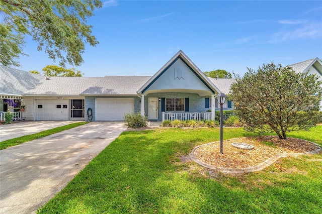 8431 SW 93rd Pl Unit F, Ocala, FL 34481 - view of front facade featuring a front lawn, stone siding, an attached garage, covered porch, and concrete driveway