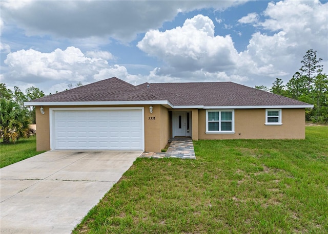 5331 SW 121st Ter, Ocala, FL 34481 - ranch-style house with stucco siding, concrete driveway, a front yard, and an attached garage