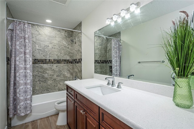 5331 SW 121st Ter, Ocala, FL 34481 - full bathroom featuring vanity, shower / tub combo with curtain, wood finished floors, and recessed lighting