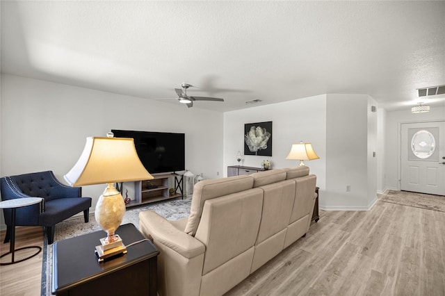 9735 SW 96th St, Ocala, FL 34481 - living room featuring light wood-type flooring, a ceiling fan, and a textured ceiling