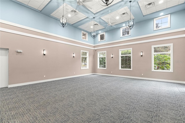 8034 SW 81st Loop, Ocala, FL 34476 - unfurnished room featuring a towering ceiling, carpet floors, a chandelier, recessed lighting, and coffered ceiling