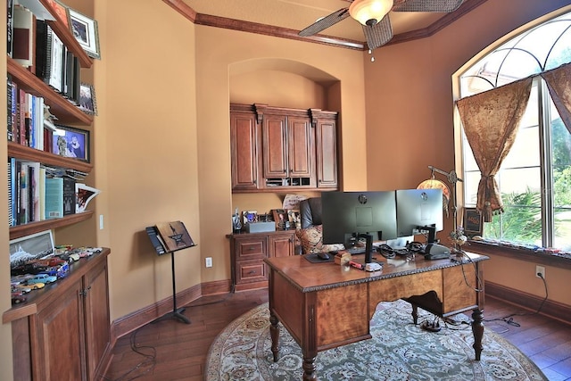 695 SE 47th Loop, Ocala, FL 34480 - office space featuring ceiling fan, dark wood-type flooring, and ornamental molding
