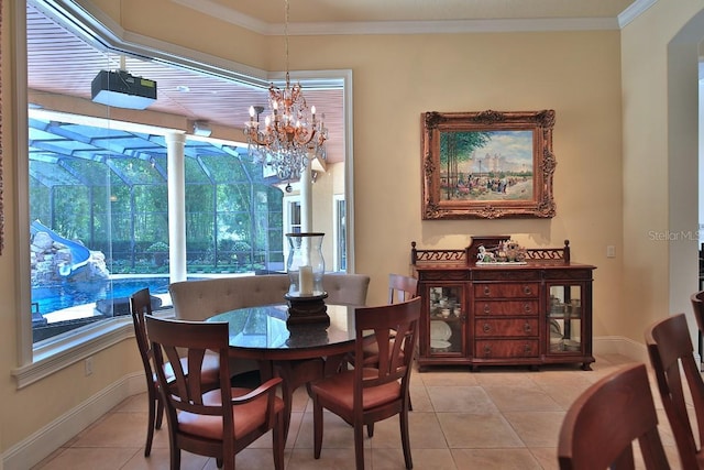 695 SE 47th Loop, Ocala, FL 34480 - dining space with light tile patterned floors, ornamental molding, a sunroom, and a chandelier