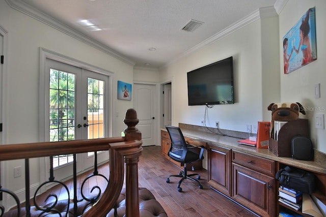 695 SE 47th Loop, Ocala, FL 34480 - office space featuring dark wood-style floors, plenty of natural light, crown molding, french doors, and built in desk