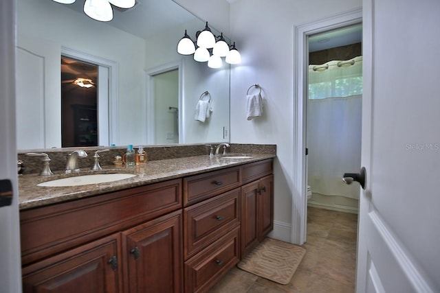 695 SE 47th Loop, Ocala, FL 34480 - full bath featuring double vanity, tile patterned floors, and a shower with curtain