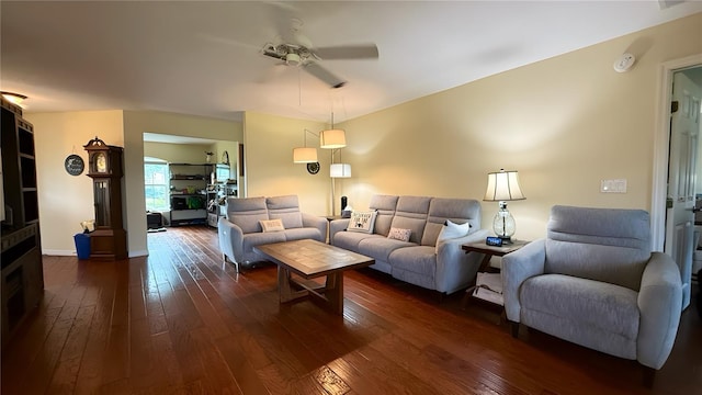 9490 SW 94th Ct, Ocala, FL 34481 - living room with ceiling fan and dark wood-style flooring