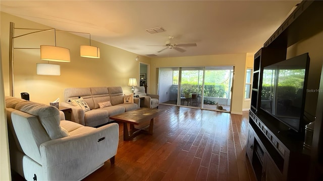 9490 SW 94th Ct, Ocala, FL 34481 - living room with dark wood finished floors and ceiling fan