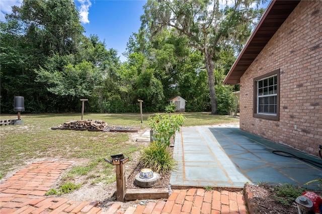 206 N Dundee Way, Inverness, FL 34450 - view of green lawn featuring a storage shed, a patio area, and view of scattered trees