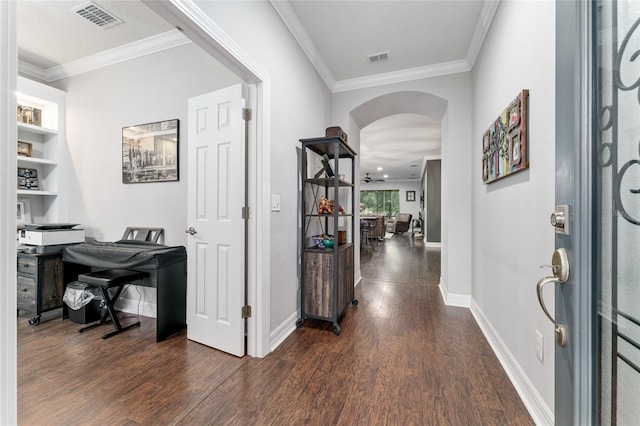 7839 SW 97th Cir, Ocala, FL 34481 - entryway with arched walkways, dark wood finished floors, and ornamental molding