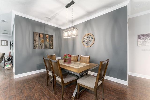 7839 SW 97th Cir, Ocala, FL 34481 - dining area featuring a chandelier, dark wood-style floors, and crown molding