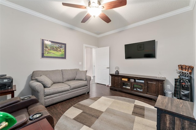7839 SW 97th Cir, Ocala, FL 34481 - living area with crown molding, wood finished floors, and a ceiling fan