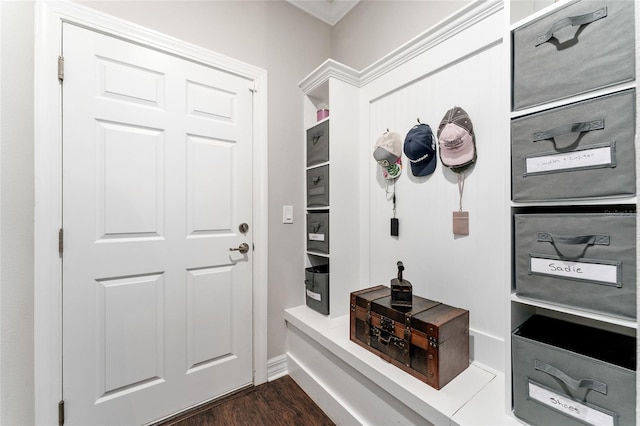 7839 SW 97th Cir, Ocala, FL 34481 - mudroom featuring dark wood-type flooring and crown molding