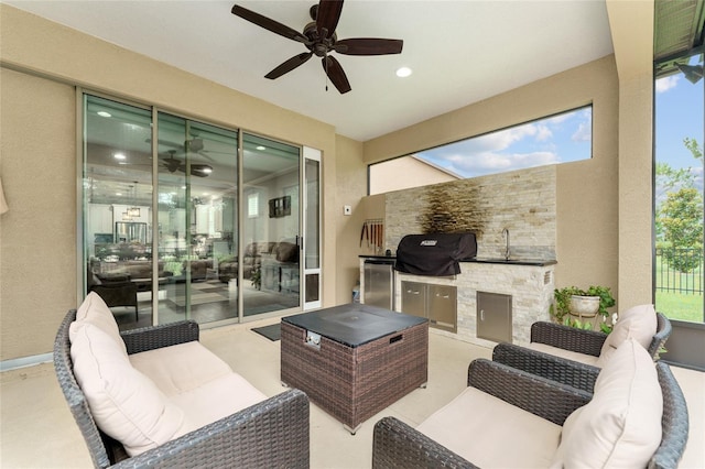 7839 SW 97th Cir, Ocala, FL 34481 - view of patio / terrace featuring area for grilling, a ceiling fan, and an outdoor living space