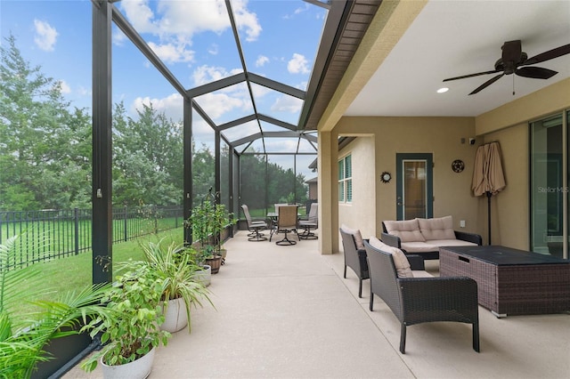 7839 SW 97th Cir, Ocala, FL 34481 - view of patio with outdoor dining area, an outdoor hangout area, and a ceiling fan