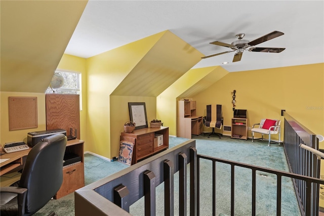 10230 289th St E, Myakka City, FL 34251 - office area with carpet flooring, lofted ceiling, and ceiling fan