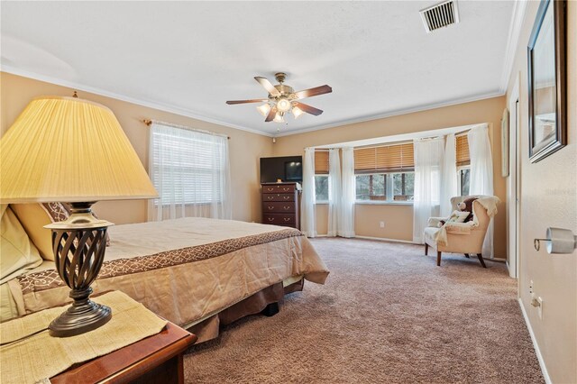 10230 289th St E, Myakka City, FL 34251 - bedroom featuring crown molding, multiple windows, carpet, and ceiling fan