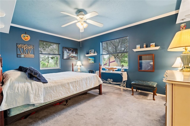 10230 289th St E, Myakka City, FL 34251 - bedroom featuring crown molding, carpet flooring, ceiling fan, and a textured ceiling