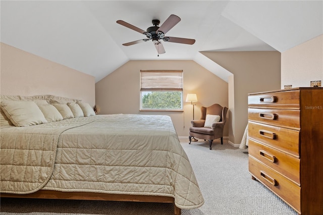 10230 289th St E, Myakka City, FL 34251 - bedroom with light carpet, vaulted ceiling, and ceiling fan