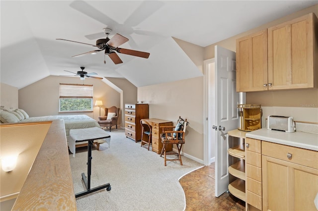 10230 289th St E, Myakka City, FL 34251 - bedroom featuring vaulted ceiling, a ceiling fan, and carpet
