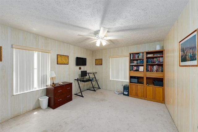 3427 SE 137th St, Summerfield, FL 34491 - office featuring a ceiling fan, carpet, a textured ceiling, and wallpapered walls