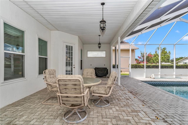 9641 SE 70th Ter, Ocala, FL 34472 - view of patio featuring an outdoor pool, a lanai, and outdoor dining area